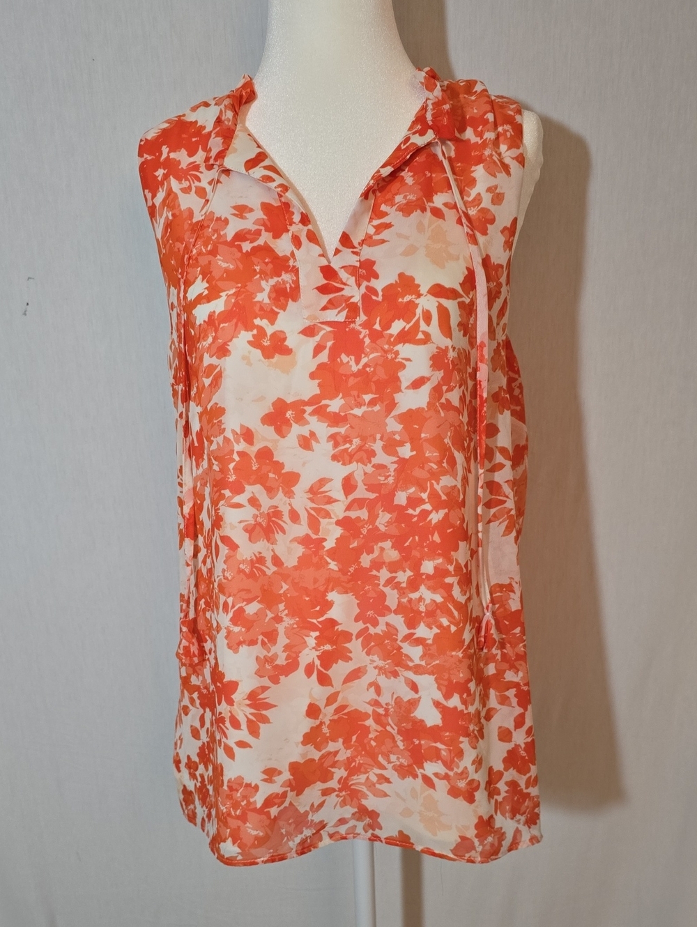 1. State Orange and White Floral V-Neck Sleeveless Camisole With Tassels